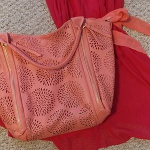 Pink Laser Cut Floral Purse